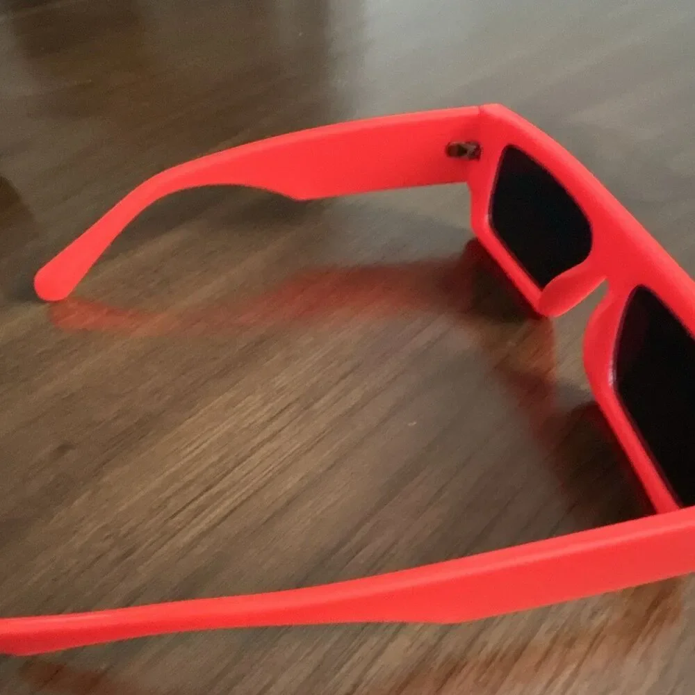 Louis Yapour  Rectangle Sunglasses Orange Plastic Frame/Black Tinted Lenses